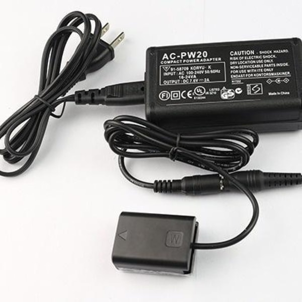 Sony NEX AC-PW20 ekstern strømforsyningskit med dummy-batteri til k sort sat i tre dele