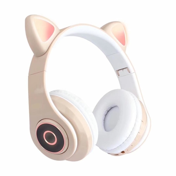 kattöron trådlösa hörlurar bluetooth led lights kaki