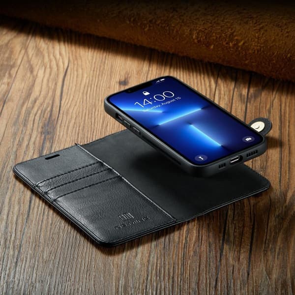 (Til iPhone 15 Pro Max) DG.MING Læder Telefoncover: Premium Oksehud sort