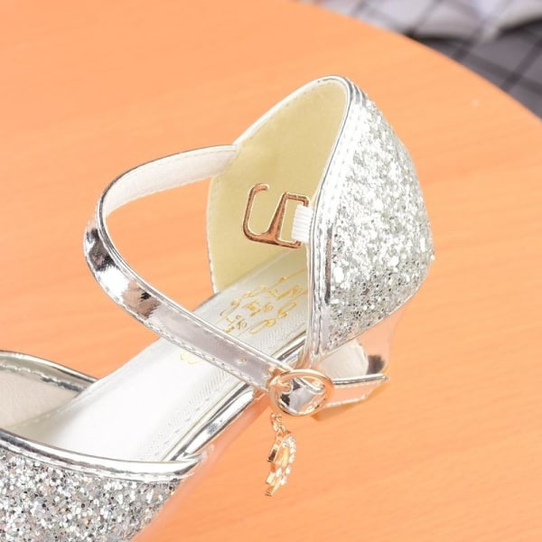elsa prinsesse sko barn pige med pailletter sølv farvet 16,8 cm / størrelse 26