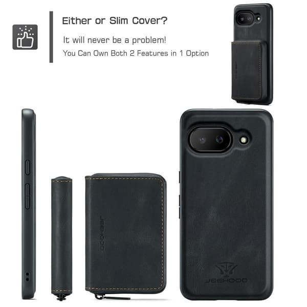 (Til Pixel 9 Pro XL) 2-i-1 magnetisk pung-etui med stativ og kortholder lyserød