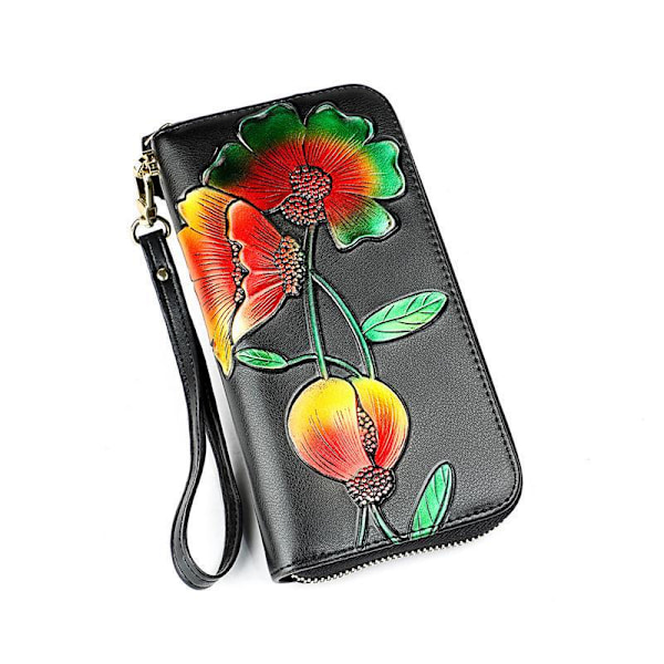 Blomster Læder Steam Pung Kvinde Lang Pung Dame Clutch Penge gul