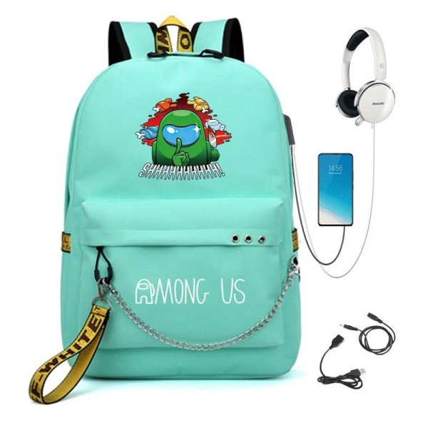 Among us ryggsäck barn ryggsäckar ryggväska med USB uttag 1st grön 4