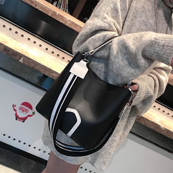 Casual PU Bucket Bag Naisten Käsilaukut Olkalaukut Lady Large Capaci Svart