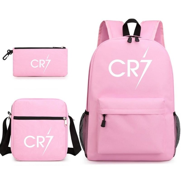 CR7 Ronaldo rygsæk børne penalhus skulderrem tasker pakke (3 stk) lyserød
