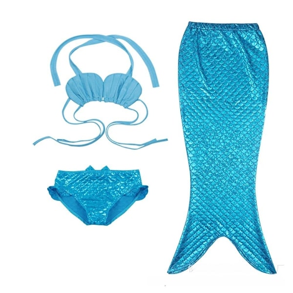 sjöjungfru baddräkt bikini mermaid tail flicka helt blå 100