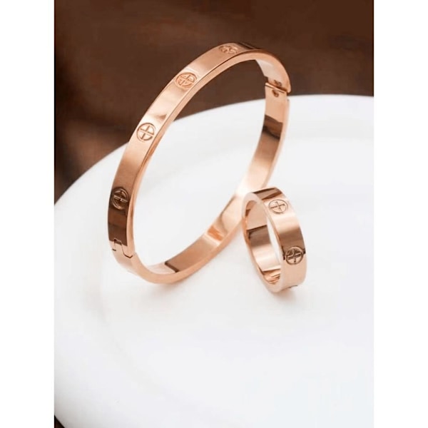 Häpnadsväckande snidade korrosionsringarmbandsset för par - unik 5mm ring rose gold nr 5