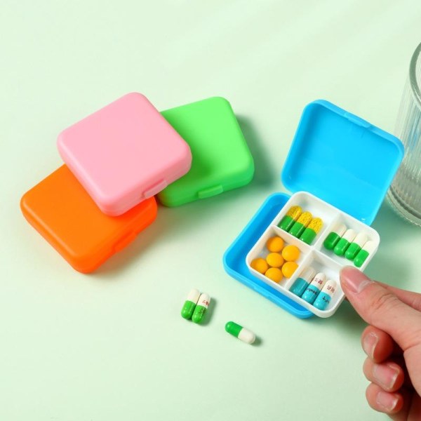 tablett dosett pillerburk medicin låda piller behållare 4 fack orange