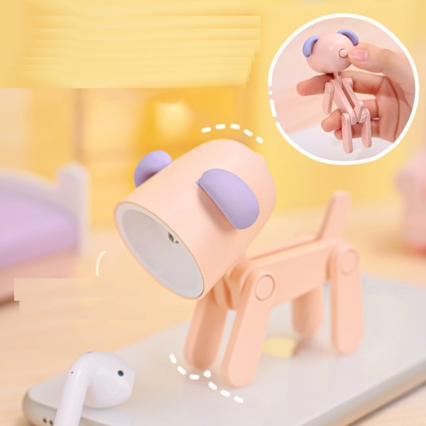 søt Mini LED nattlys sammenleggbar bordlampehund rosa hund