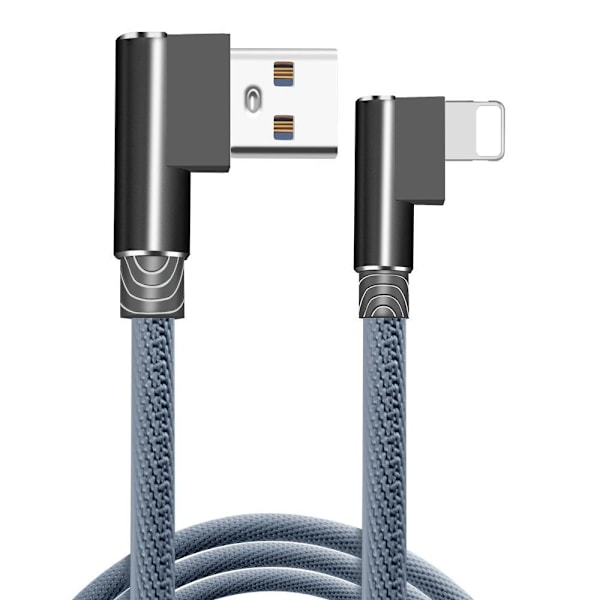 vinklad 90 graders laddare kabel USB a till USB c / iPhone Light (Lightning) grå 2 meter