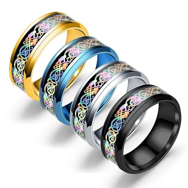 Farverig Glare Dragon Mønster Ring | Modesmykke Statement P blå farverig nr. 8