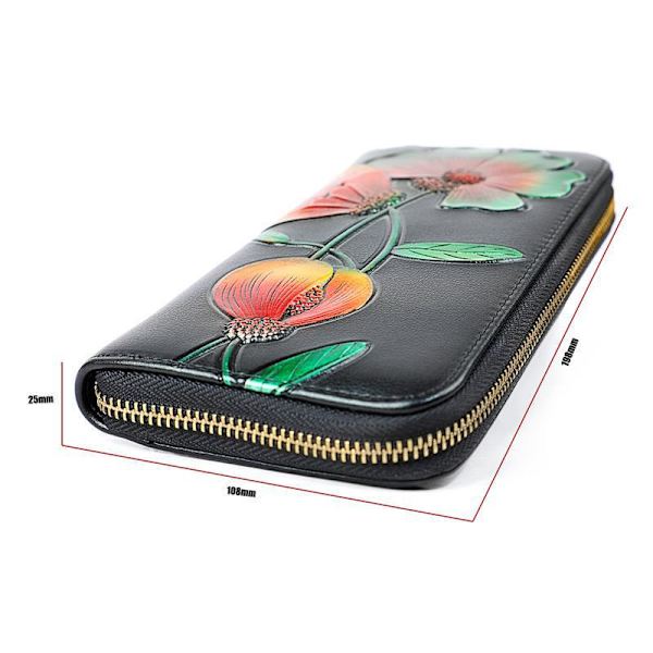 Blomma Läder Damplånbok Kvinnlig Lång Plånbok Lady Clutch Pengar Gul