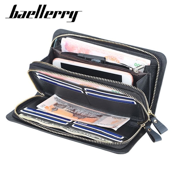 Baellerry Pu Læder Mænd Lange Punge Business Clutch Tasker Dub sort