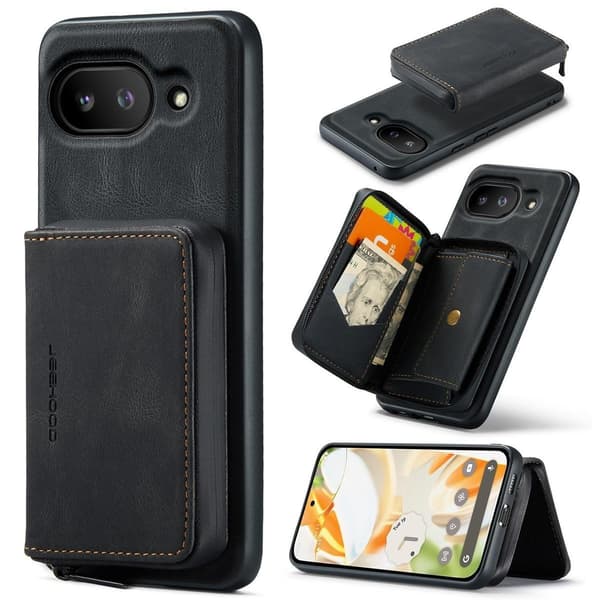 (Til Pixel 9A) 2-i-1 magnetisk pung-etui med stativ og kortholder brun