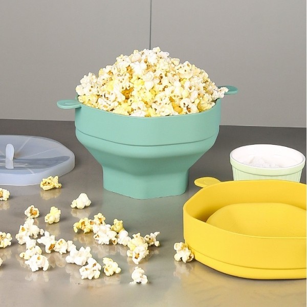 popcornskål silikon microskål för popcorn hopfällbar Grön