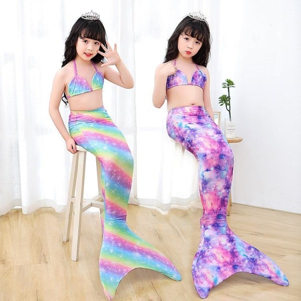 sjöjungfru bikini monofin sjöjungfru fena barn sjöjungfrusvans topp kjol (utan monofin) D XL (kroppshöjd 130-150cm)