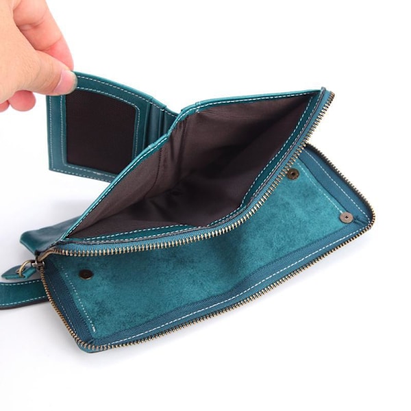 Lady's Purse Äkta läder kort plånbok dragkedja väska Hasp Bifold Röd