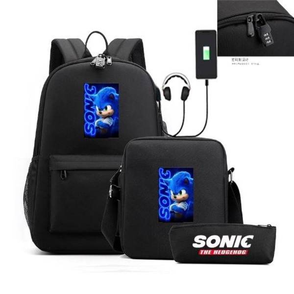 Sonic rygsæk penalhus skulderrem tasker pakke (3 stk) sort 1
