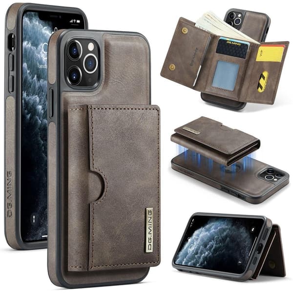 (Til iPhone 14 Plus) DG.MING M6 Serien Magnetisk Pung Etui kaffe