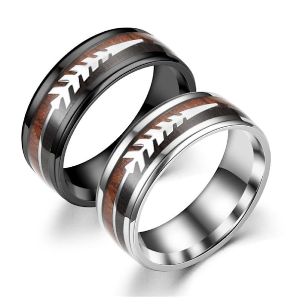 Wood Grain Arrow Ring - Minimalistiska trätonade modesmycken med svart pil nr 9