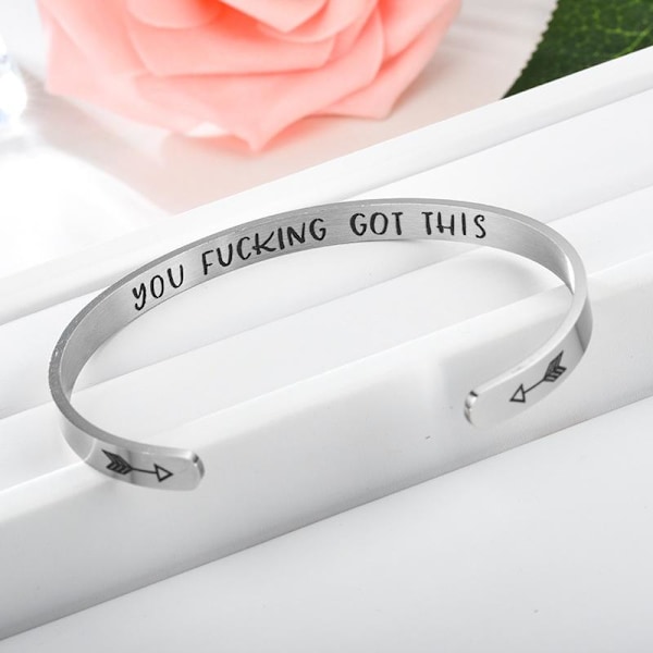 Titanstål C-formet Inspirerende Armbånd - Fortsett å skyve fremover stål farge A