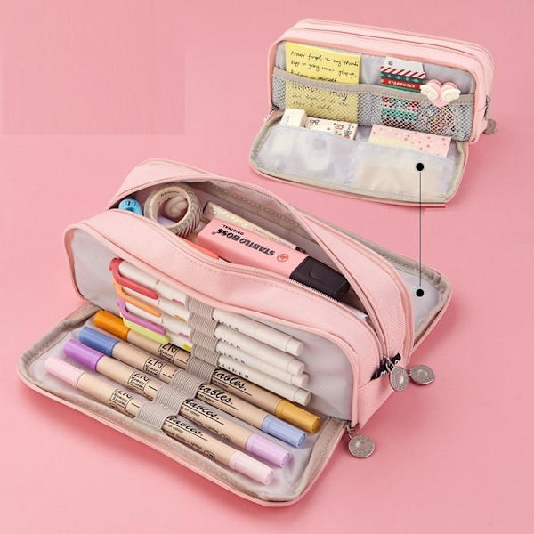 Pennfodral Barn Pencil Case Pennväska Stor Kapacite Fyrkantig Pe Rosa
