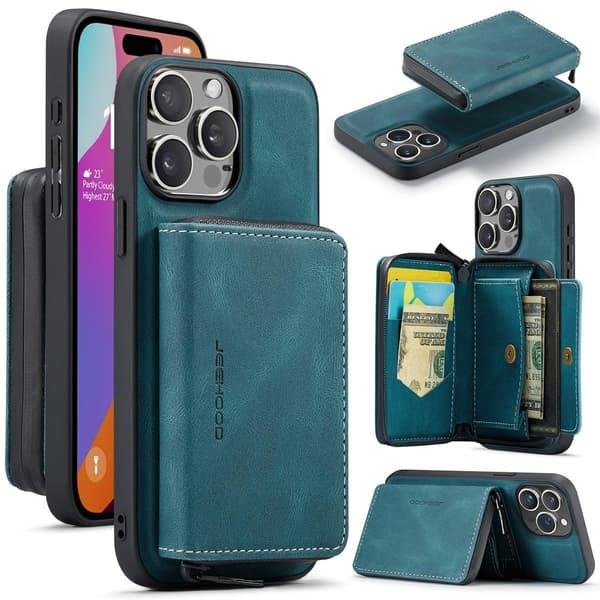 (Til iPhone 13mini) Etui med stativ og pung 360° beskyttelse tyndt design blå