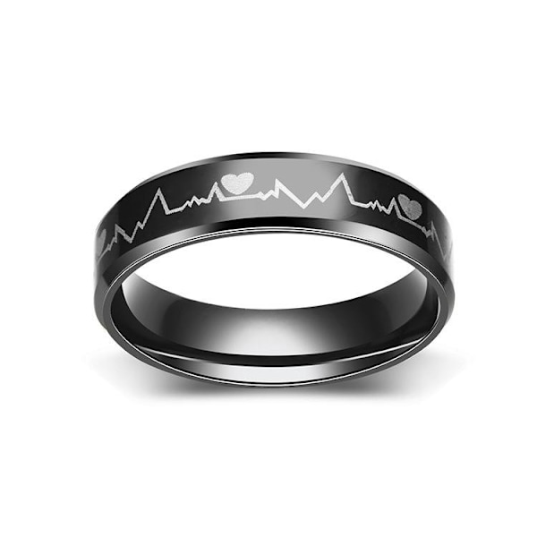 Hjärtslagsring av titanstål i koreansk stil | Personlig EKG-ring 6mm svart nr 5