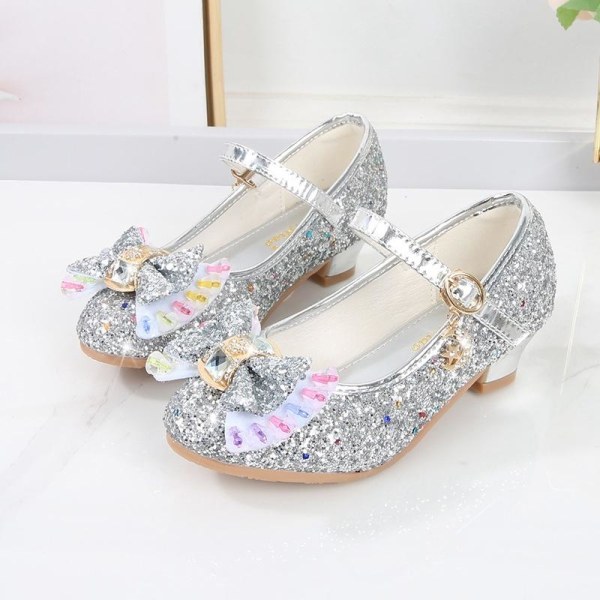 elsa prinsess skor barn flicka med paljetter silverfärgad 23cm / size38