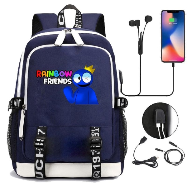 Rainbow Friends rygsæk børne rygsække rygsæk med USB stik blå 3