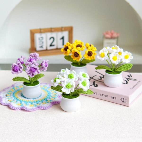 virkning stickning hobby hantverk ren handstickad konstgjorda bl Puffblommor 4