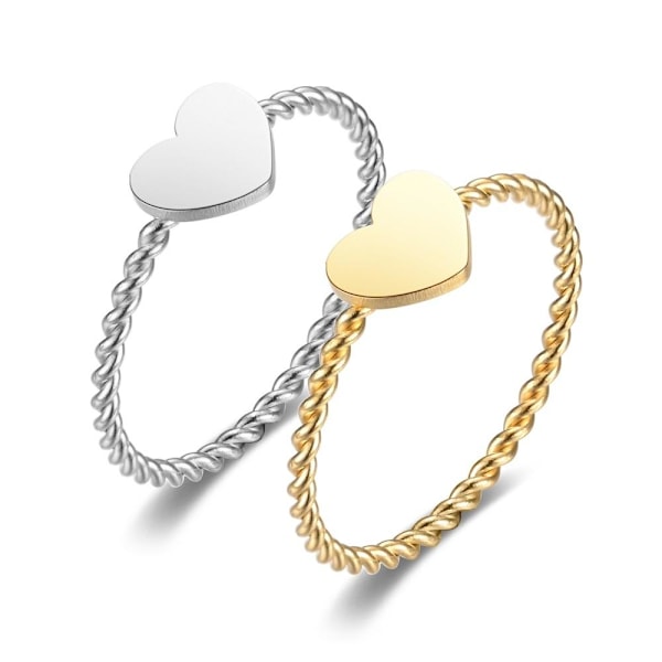Hamp-innpakket hjerteformet ring - elegant, ultratynn liten rund s 1,5 mm stålfarge ferskenhjerte nr. 6