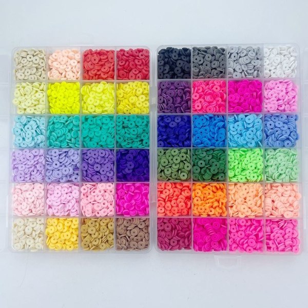 12000 stk Flat Clay Beads sett med runde polymer leireperler for gjør-det-selv-smykker som bildet viser
