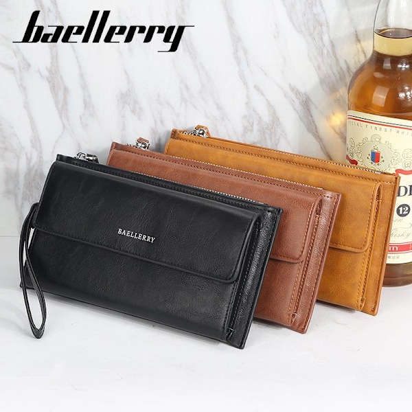 Baellerry miesten vintage nahkalompakko, pitkä clutch käsilaukku lehmiä musta