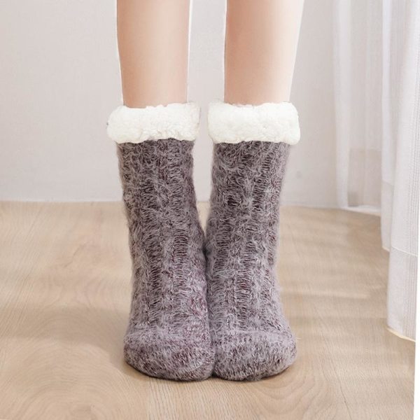 värmestrumpor vinterstrumpor fluffiga fleece strumpor mys strump lila One Size