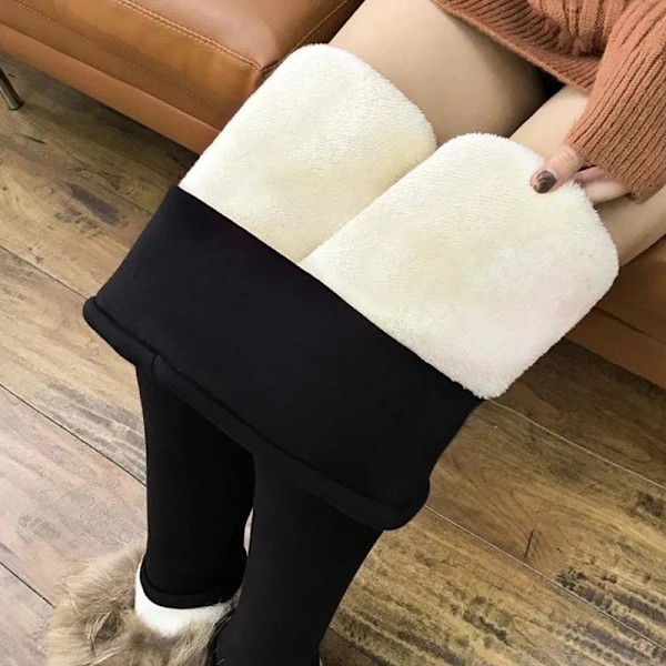 fodrade vinter leggings hög midja fleece strumpbyxor fashion grå XXL