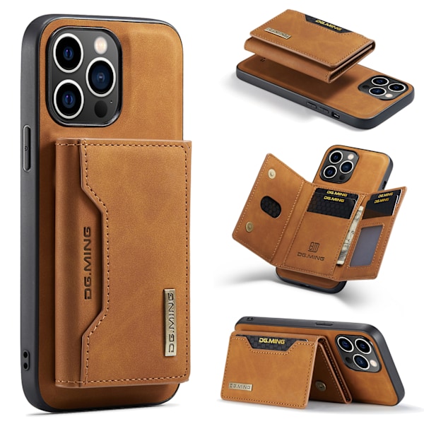 3-faldigt magnetiskt plånboksfodralset – kortfack + läderbakstyc brun iPhone XR