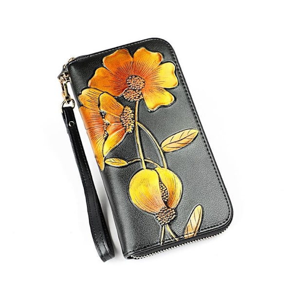 Flower Nahkainen Höyrylompakko Nainen Pitkä Lompakko Lady Clutch Money keltainen