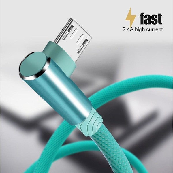 Vinklet 90 graders ladekabel USB A til USB C / iPhone Lightning (Micro-USB) himmelblå 3 meter