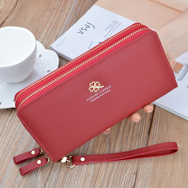 Baellerry Women Clutch Bags Mode Double Zipper Telefonväska PU l Grå färg 19.5cm*9.5cm*4cm