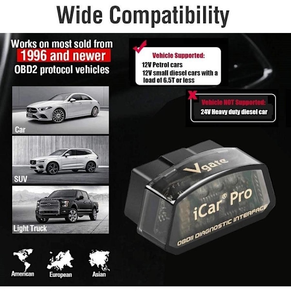Vgate iCar Pro 3.0 - Ultimate Bluetooth OBD2-skanner för Android som på bilden