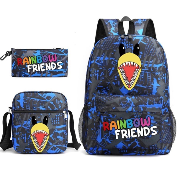 Rainbow Friends -reppu penaalilaukku Olkahihnalaukkupakkaus (3 kpl) musta sininen