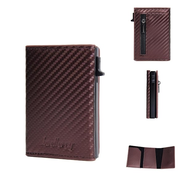 Baellerry RFID-blockerande automatisk popup-plånbok Kolfibermagn brun
