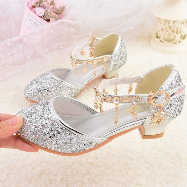 elsa prinsess skor barn flicka med paljetter silverfärgad 16.8cm / size26