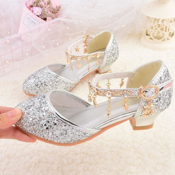 elsa prinsesse sko barn pige med pailletter sølv farvet 21,5 cm / størrelse 34