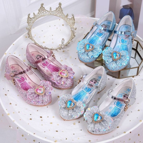 elsa prinsesse sko barn pige med pailletter blå 18 cm / størrelse 28
