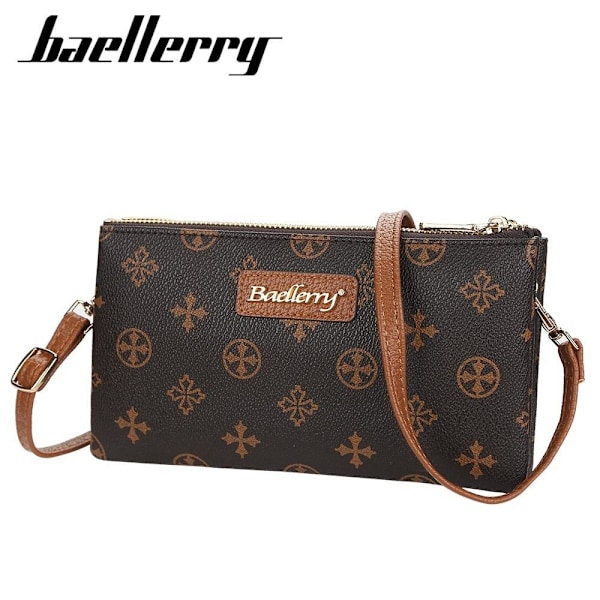 Vintage blomstermønster Crossbody-taske med dobbelt lynlås og håndtag s5583 brun