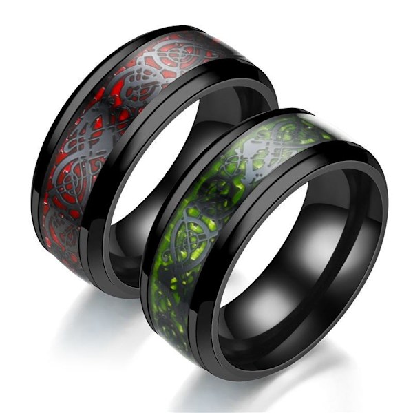 Carbon Fiber Dragon Pattern Ring - Exotisk Noble Style Statement 8mm grön silverbit nr 13