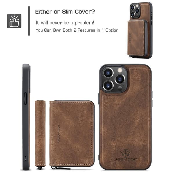 (For iPhone 13mini) Deksel med stativ og kortlommer, støtsikkert, slank design kaffefarget