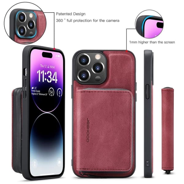 (Til iPhone 14 Plus) Etui med stativ og kortlommer, stødsikkert, dets slanke design kaffefarvet